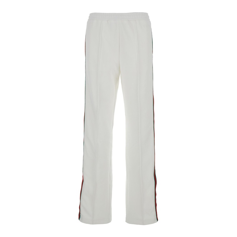 White Joggers Pants with Logo Embroidery and Web Detail in Polyamide Woman