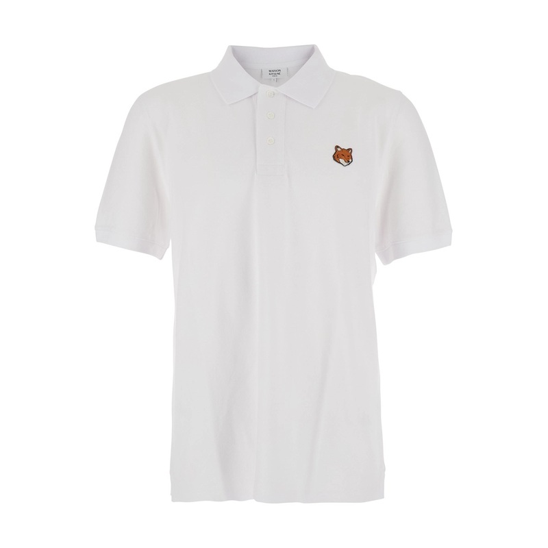 White Polo Shirt with Classic Collar and Logo Embroidery on the Front in Cotton Man