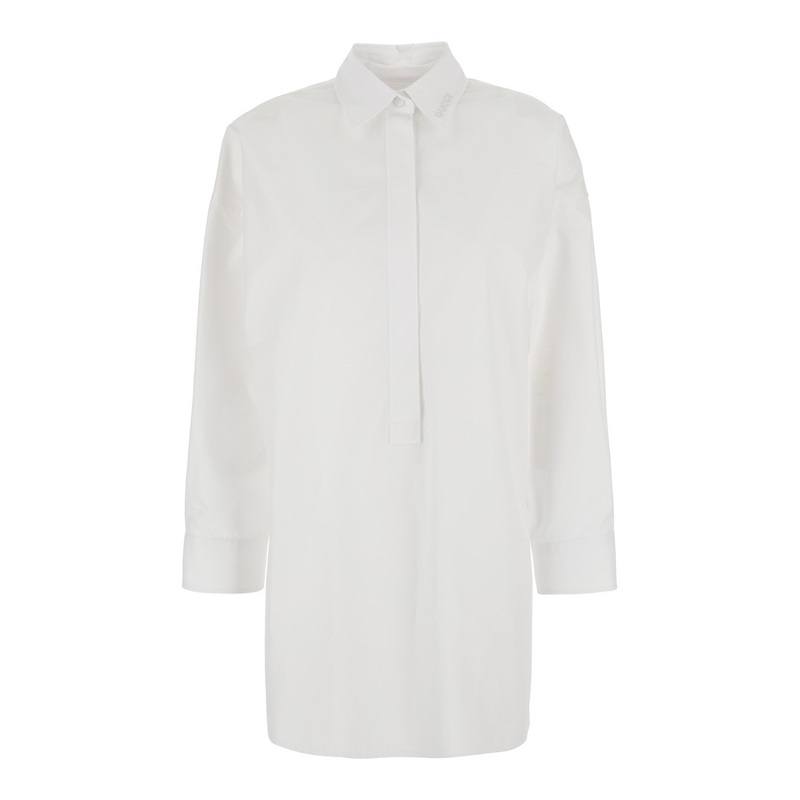 White Shirt with Classic Collar and Logo Lettering on the Collar in Cotton Woman