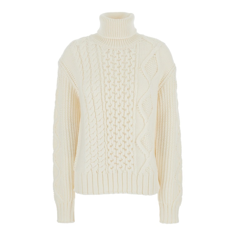 White Turtleneck Knitting Sweater in Virgin Wool Woman