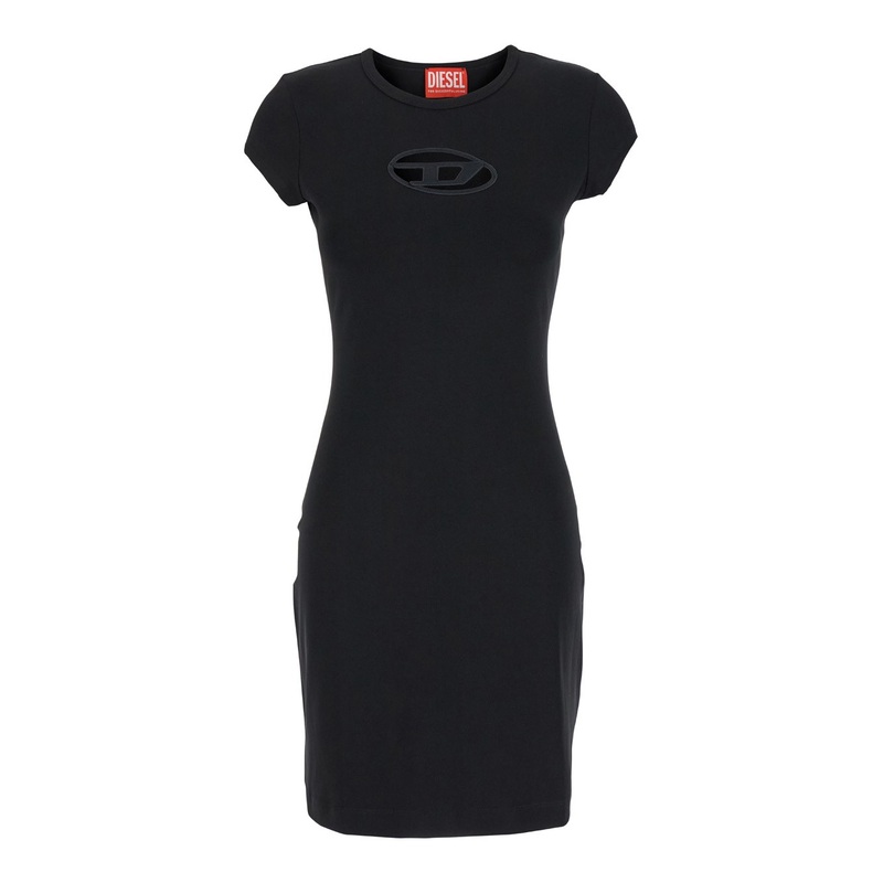 Abito Corto con Dettaglio Oval D Cut Out in Cotone Stretch Nero Donna