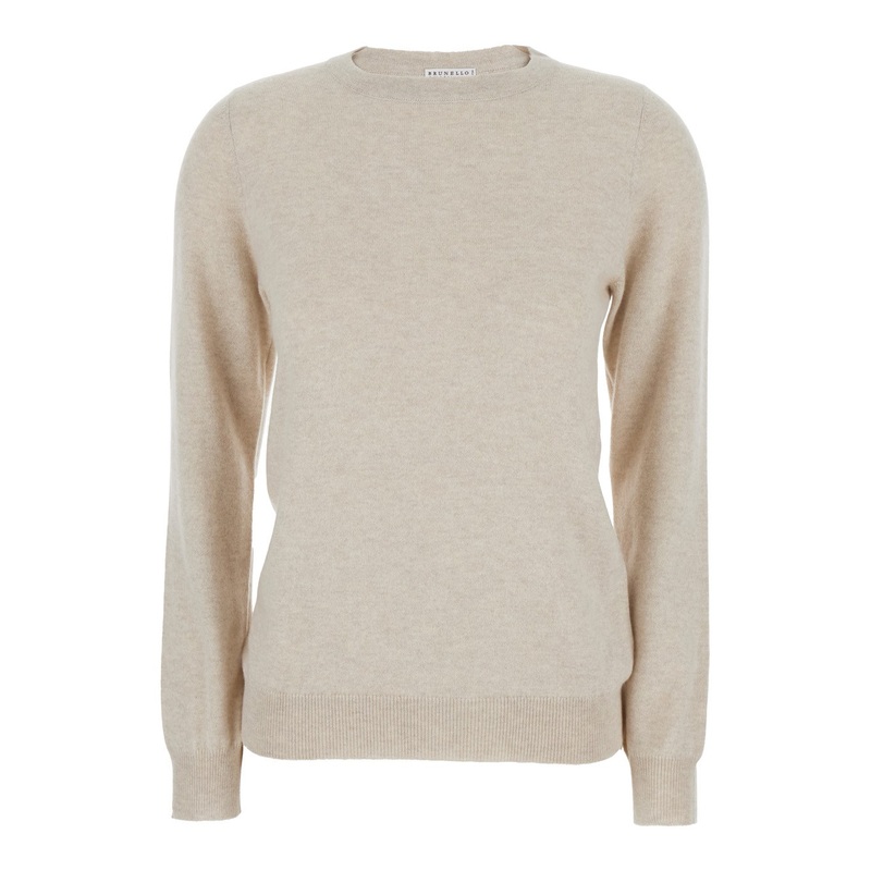 Beige Sweater with Round Neck in Cashmere Woman