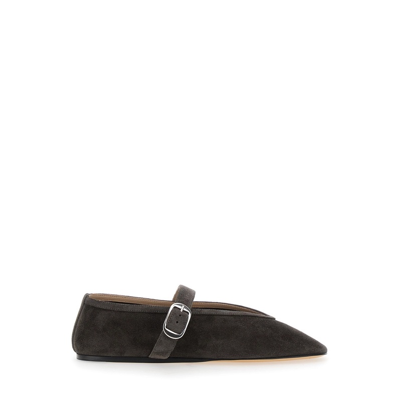 Black Ballet Shoes with Buckle-Strap Closure in Suede Woman