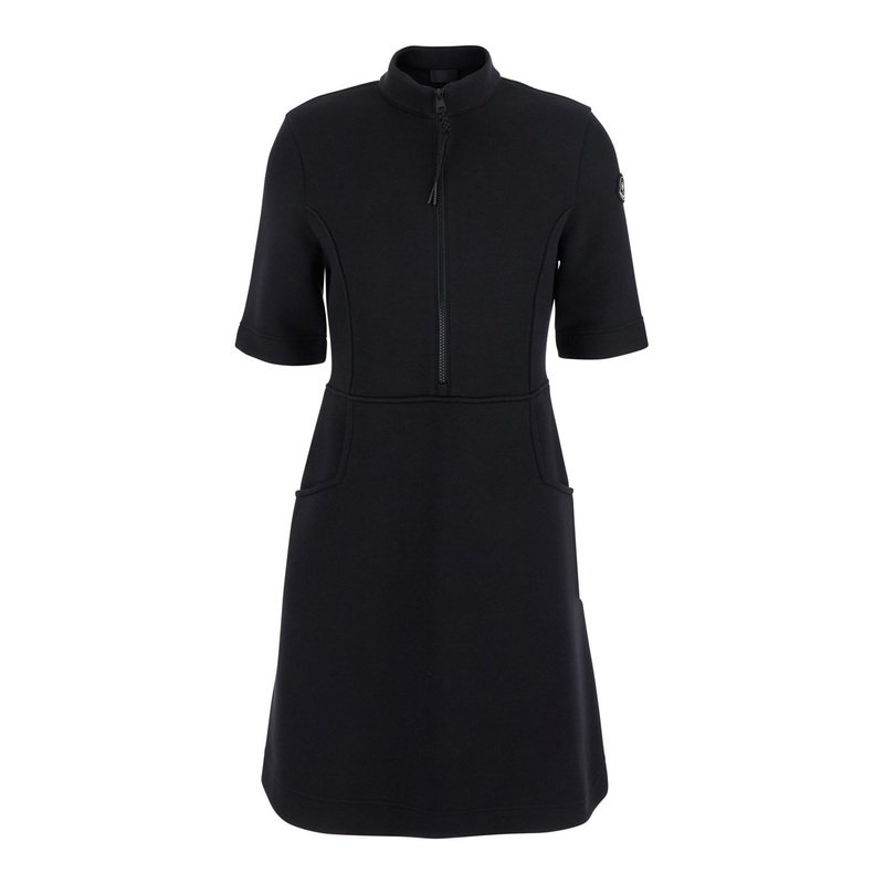 Black Dress with Logo Patch Applied on the Sleeve in Cotton Blend Woman