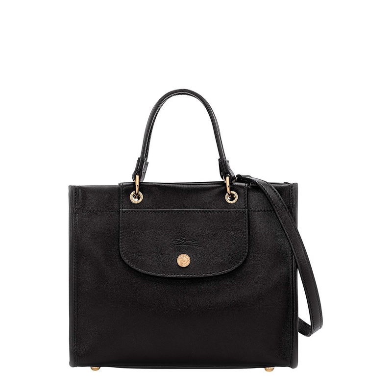 Black Handbag with Embossed Logo on the Front and Adjustable and Removable Shoulder Strap in Leather Woman