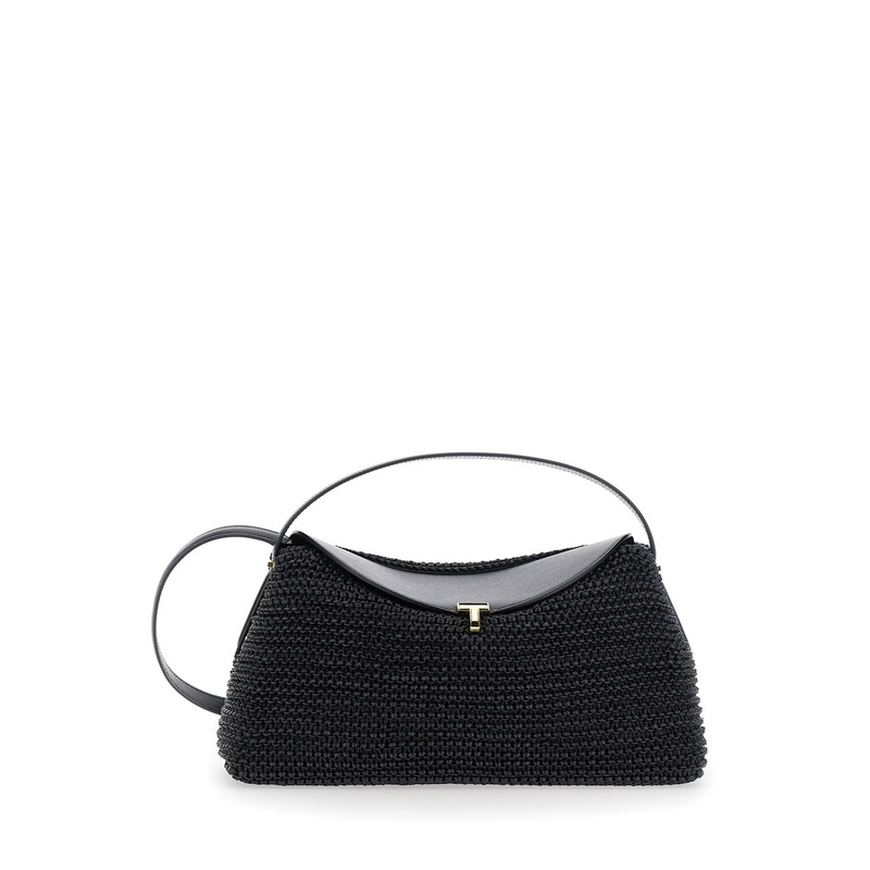 Black Handbag with Logo Plaque on the Front and Adjustable and Removable Shoulder Strap in Leather Woman