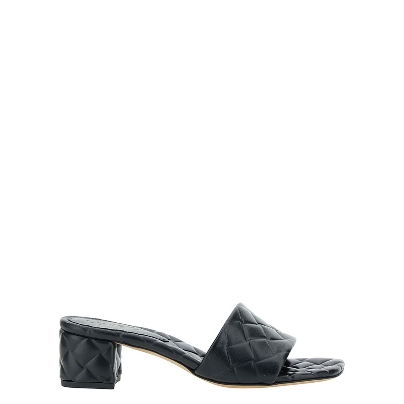 Black Mules with Intreccio Motif in Leather Woman