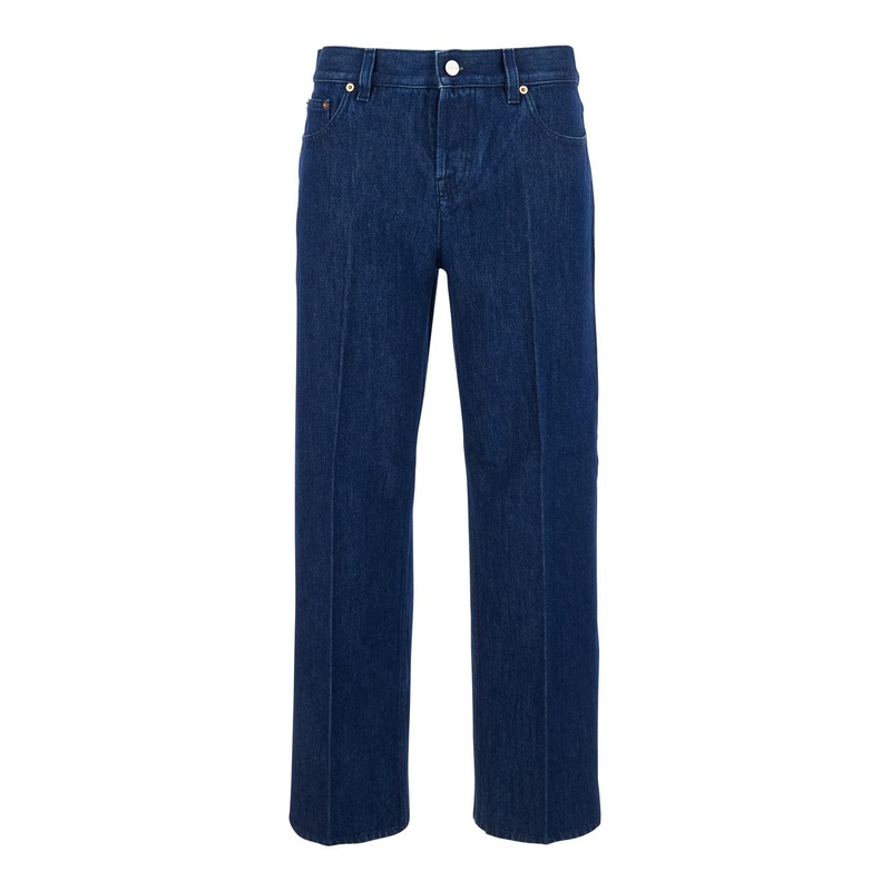 Blue Jeans with Front Pences and Logo Patch on the Rear in Denim Woman
