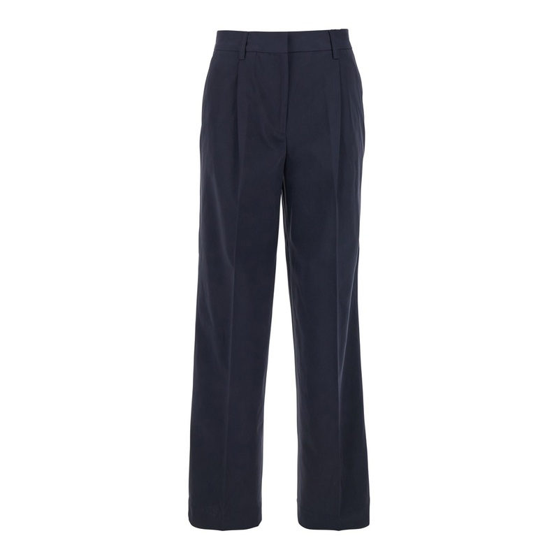 Blue Pants with Belt Loops and Pence Details in Cotton Woman