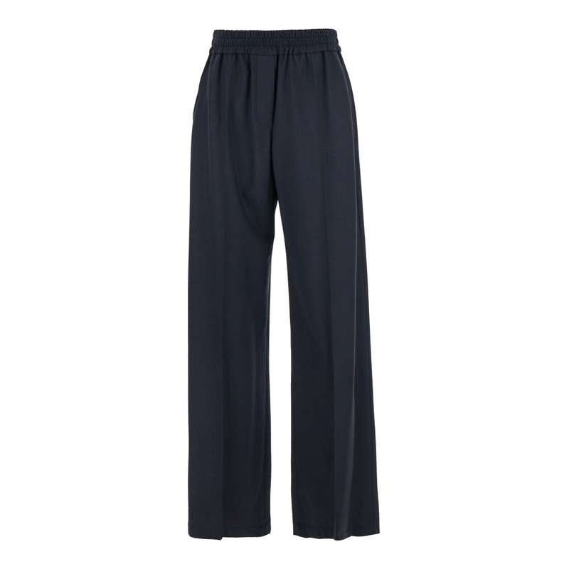 Blue Pants with Elastic Waist in Wool Blend Stretch Woman