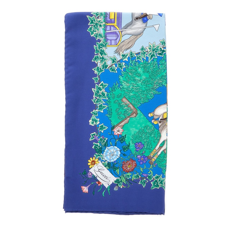 Blue Scarf with All-Over Print and Logo Detail in Silk Woman