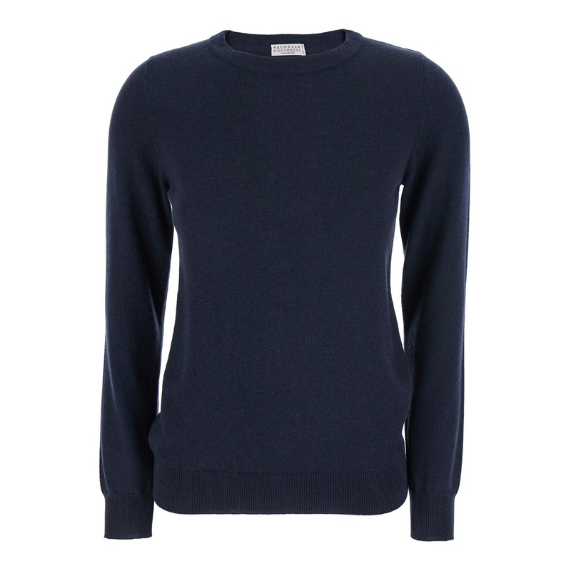 Blue Sweater with Round Neck in Cashmere Woman