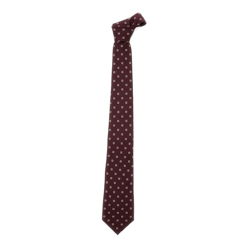 Bordeaux Wide Tie with All-Over Square Motif in Silk Woman
