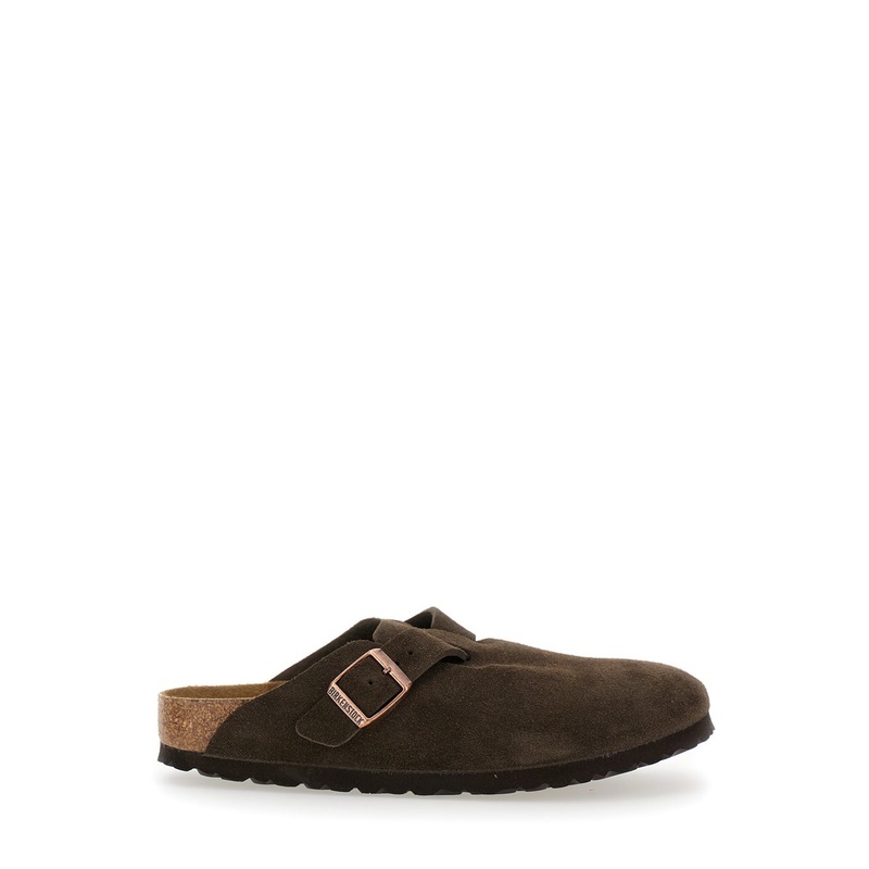 ‘Boston’ Brown Slip-On Mules with Buckle in Suede Woman