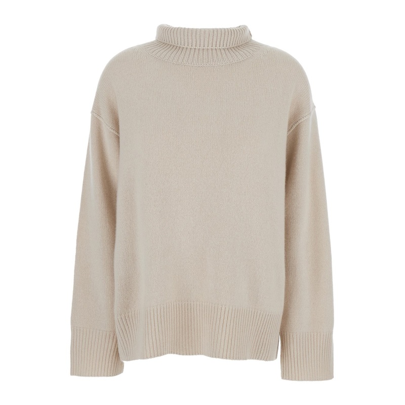 ‘Boyfriend’ Beige Turtleneck Sweater with Dropped Shoulders in Cashmere Woman