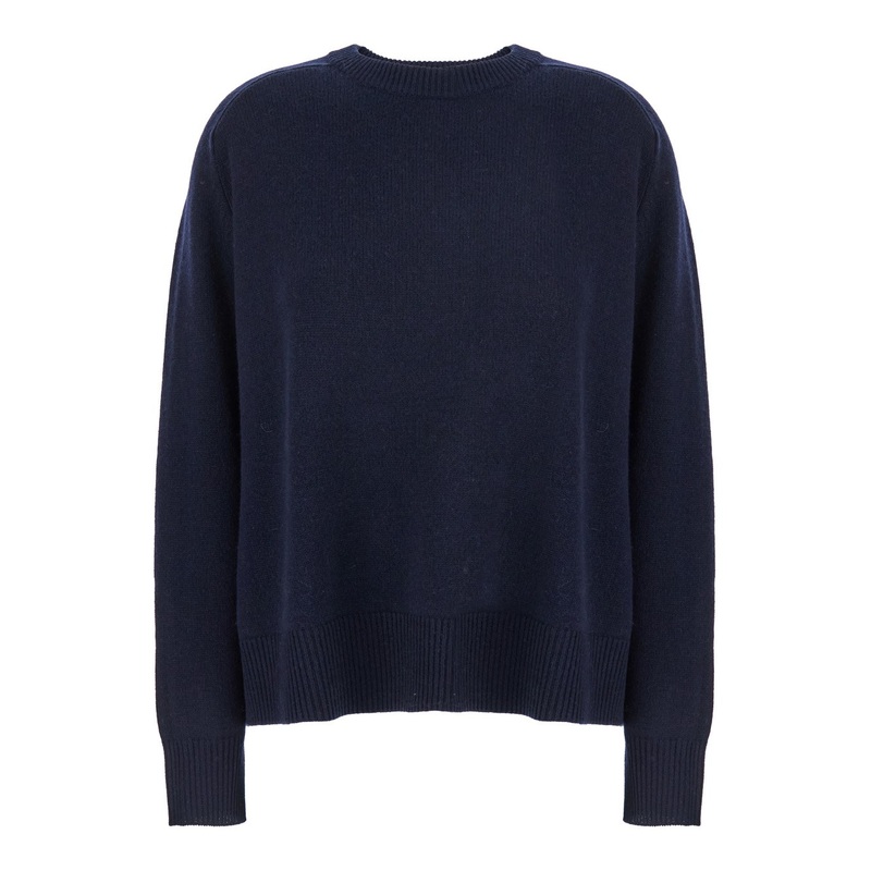 ‘Boyfriend’ Blue Crewneck Sweater with Dropped Shoulders in Cashmere Woman