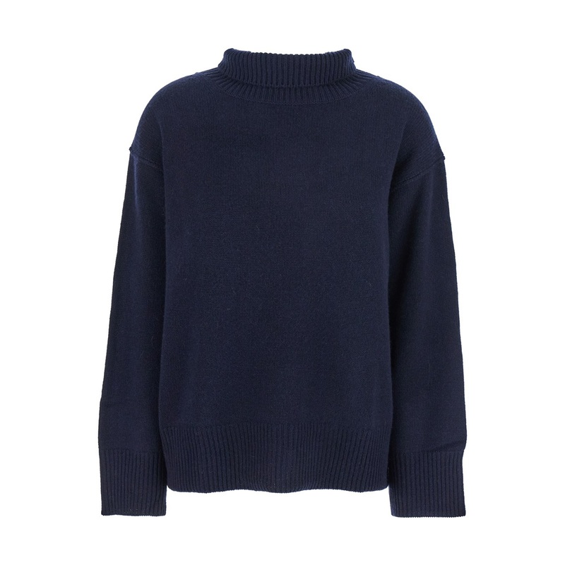 ‘Boyfriend’ Blue Turtleneck Sweater with Dropped Shoulders in Cashmere Woman