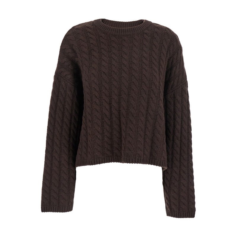 Brown Cropped Crewneck Knit Sweater in Cashmere Woman