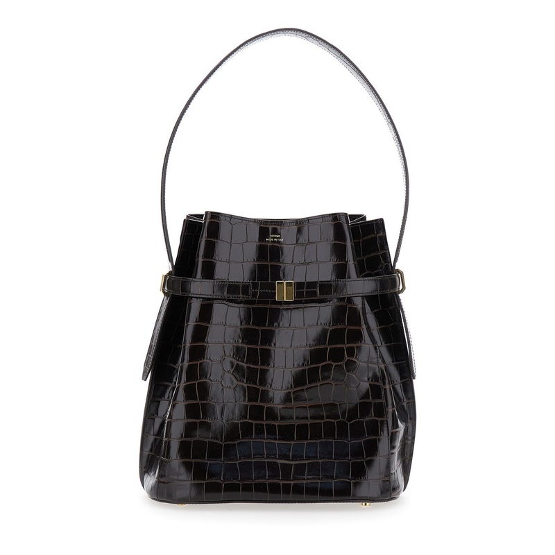 Brown Handbag with Logo Lettering on the Front and Belt in Leather Woman