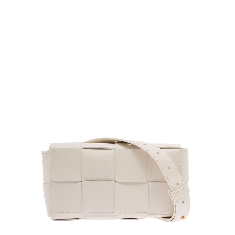 ‘Casettte’ Mini White Belt Bag with Intreccio Motif in Smooth Leather Woman