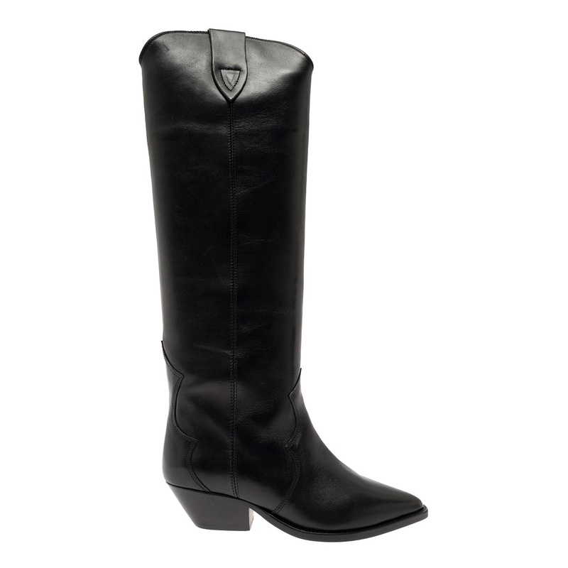 ‘Denvee’ Black Knee-High Boots with Medium Block Heel in Leather Woman