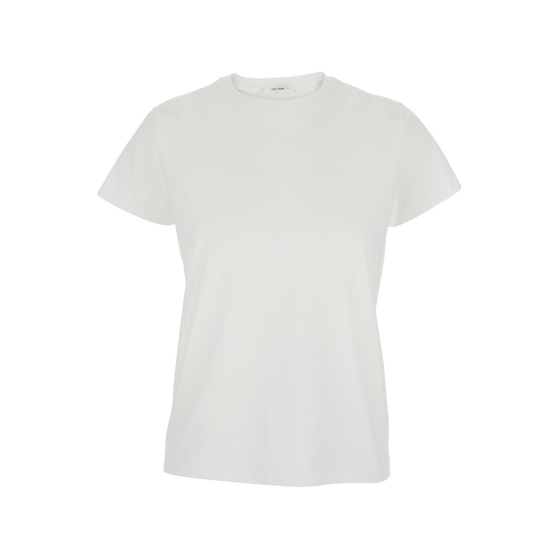 ‘Florine’ White Crewneck T-Shirt with Short Sleeves and Brushed Effect in Cotton Woman