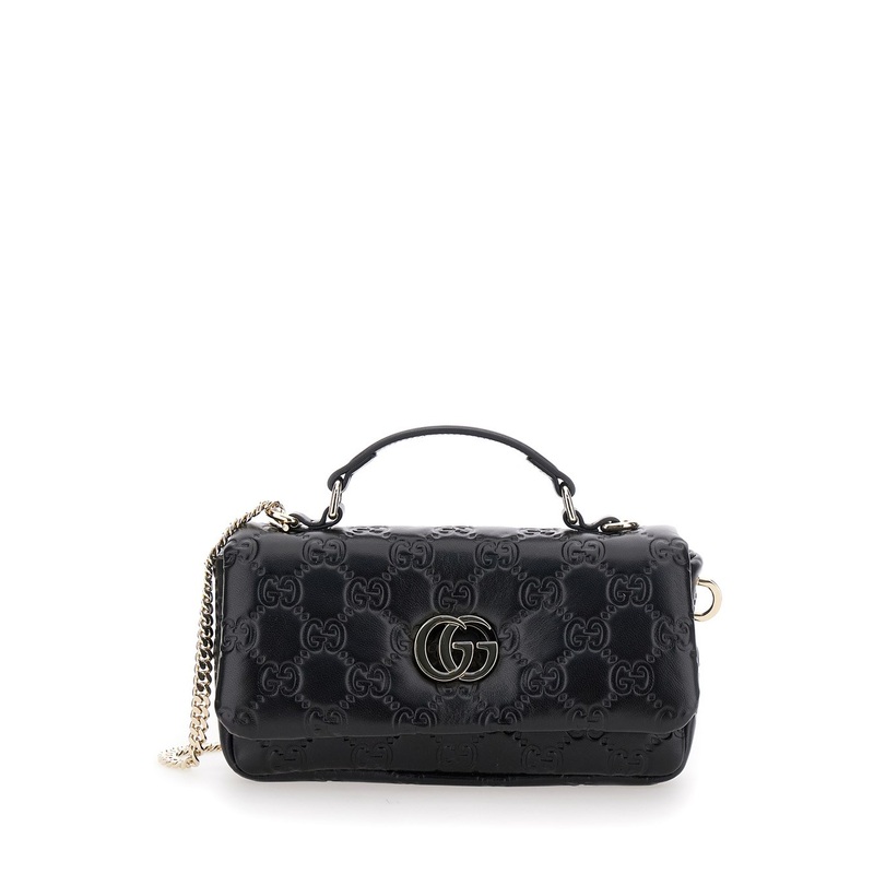 ‘GG Milano’ Black Crossbody Bag with Removable Chain-Link Shoulder Strap and Double G Logo Plaque on the Front in GG Canvas Woman