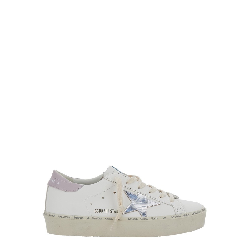 ‘Hi Star’ White Low Top Sneakers with Laminated Star Patch on the Side in Leather Woman