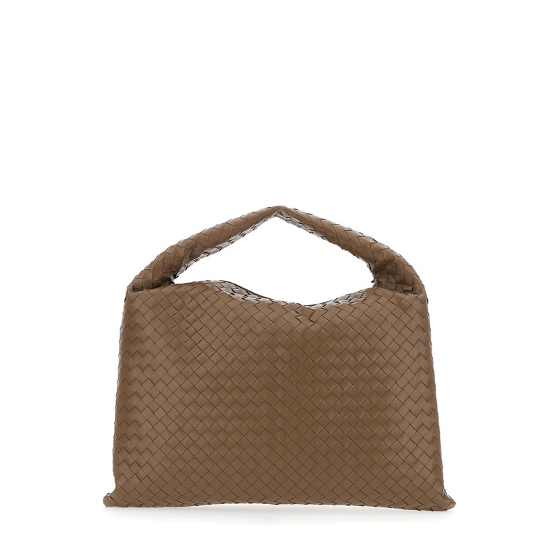 ‘Hop Large’ Brown Shoulder Bag with All-Over Intreccio Motif in Leather Woman
