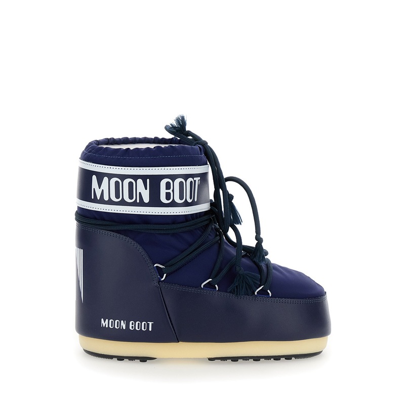 ‘Icon’ Blue Snow Ankle Boots with Maxi Logo Print on the Side in Tech Fabric Woman