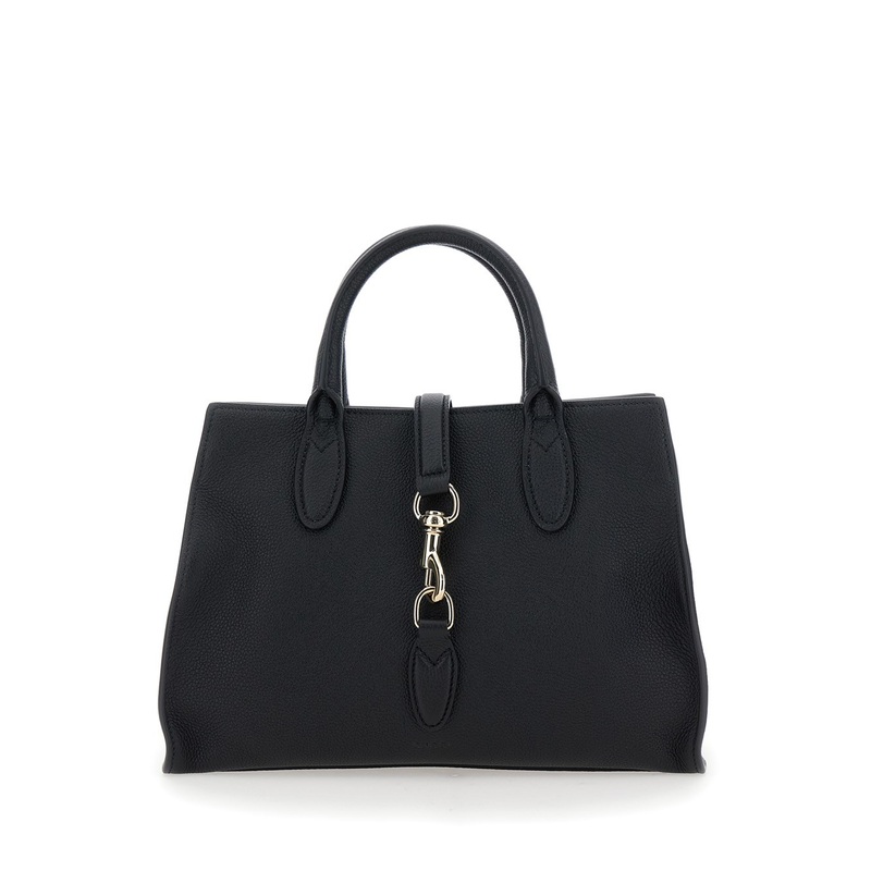 ‘Jackie’ Black Handbag with Horsebit on the Front and Removable Shoulder Strap in Leather Woman