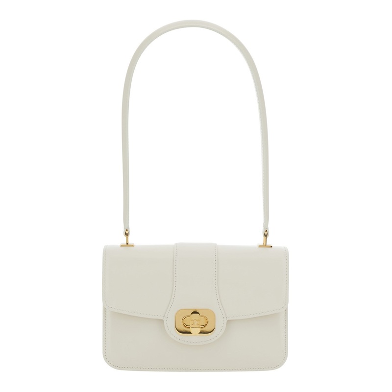 ‘Josephine’ White Shoulder Bag with Twist Lock with Embossed Triomphe Logo in Leather Woman