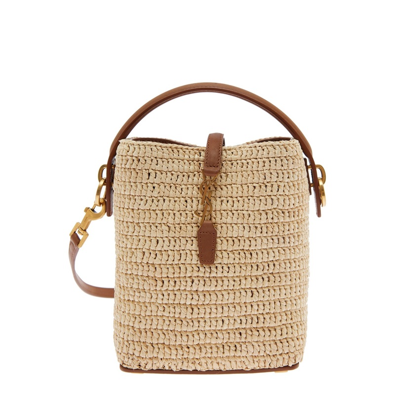 ‘Le 37’ Beige Mini Handbag with Adjustable and Removable Shoulder Strap and Hook Closure with Cassandre in Raffia Woman