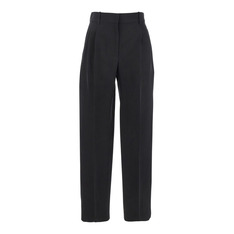 ‘Lilas’ Black Pants with Belt Loops and Pences in Wool and Linen Blend Woman