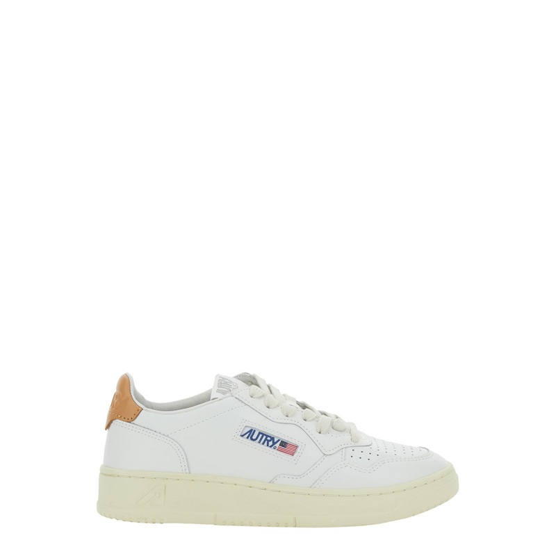 ‘Medalist’ White Low Top Sneakers with Logo Patch on Tongue and Side in Leather Woman