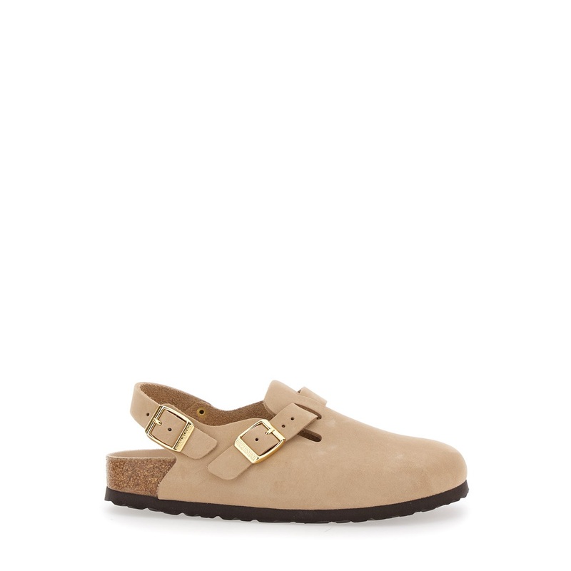 Mule ‘Tokio’ con Fibbia sul Fronte e sul Retro in Pelle Beige Donna