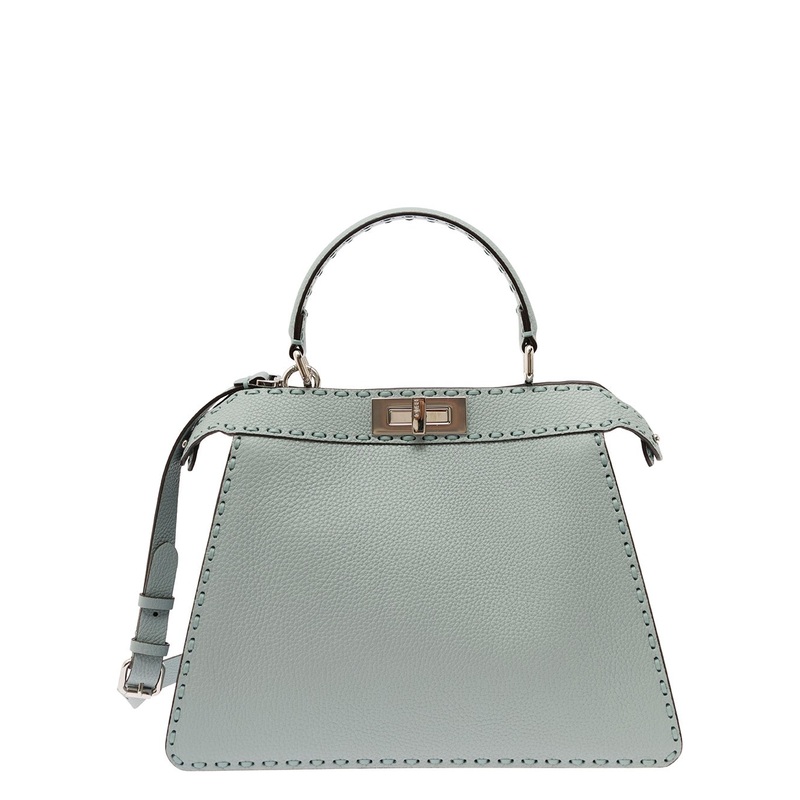 ‘Peekaboo ISeeU Medium’ Grey Handbag with 646 Hand-Sewn Topstitches Woman