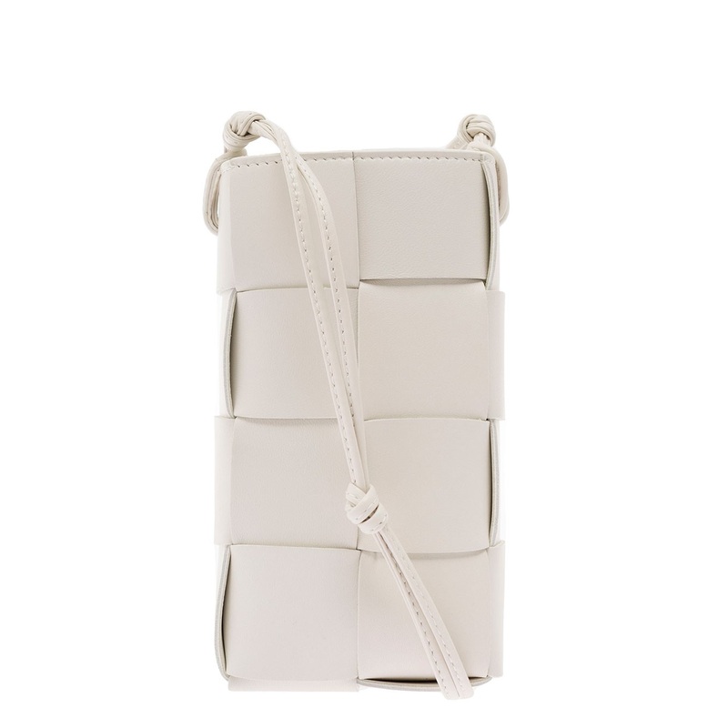 ‘Phone Pouch’ White Shoulder Bag with Knot Details in Intreccio Nappa Leather Woman