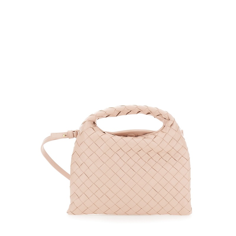 Pink Crossbody Bag with Removable Shoulder Strap and Intrecciato Motif in Leather Woman