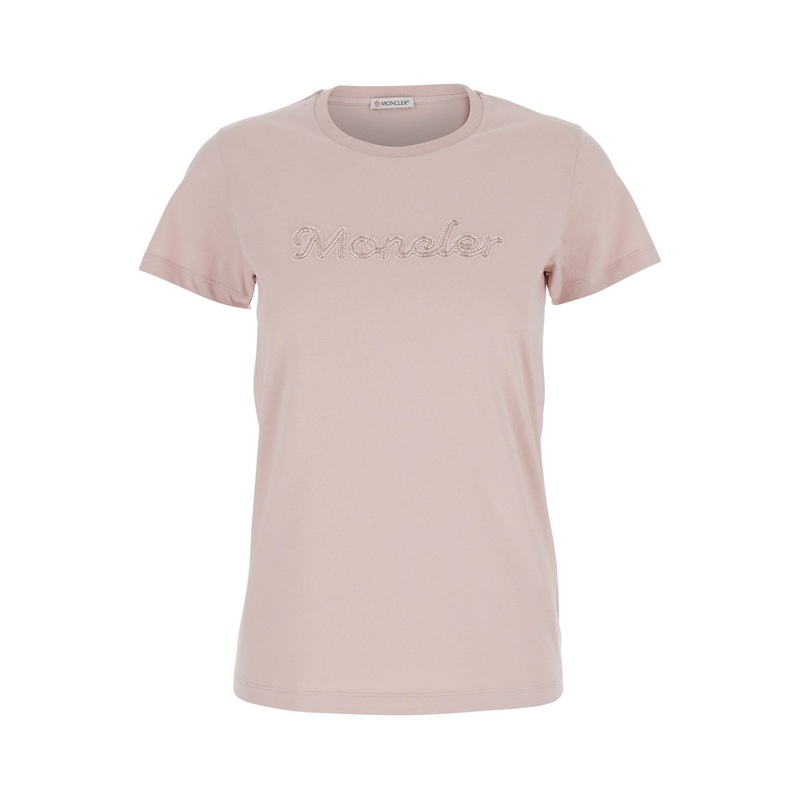 Pink T-Shirt with Embroidered Logo on the Front and Logo Patch on the Sleeve in Cotton Woman