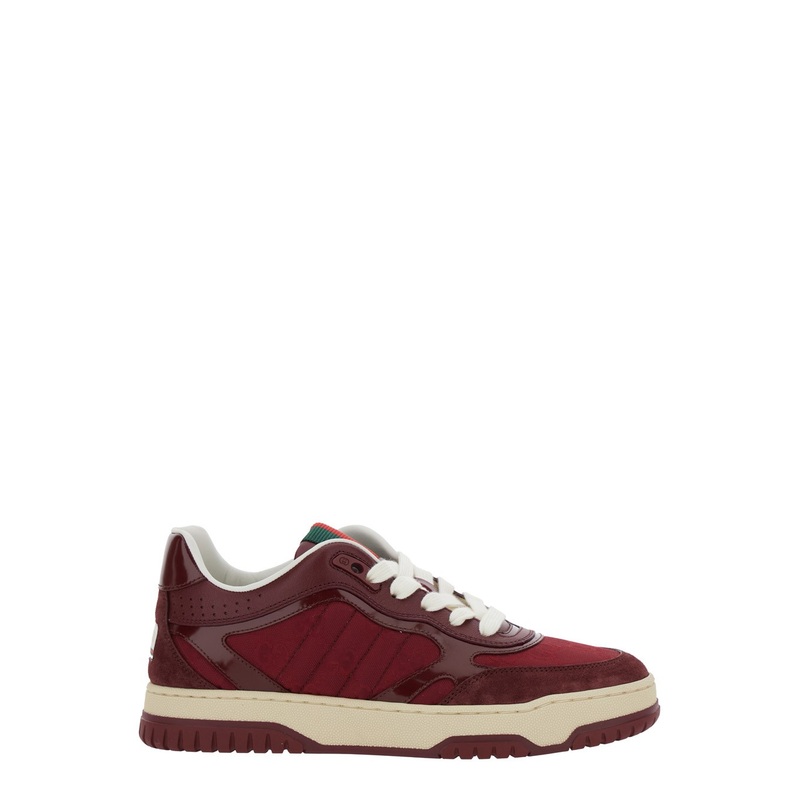 ‘Re-Web’ Red Low Top Sneakers with Web Tongue and Logo Patch on the Rear in GG Canvas Woman