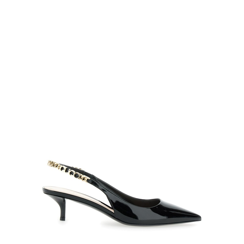 ‘Signoria’ Black Pumps with Logo Strap in Leather Woman
