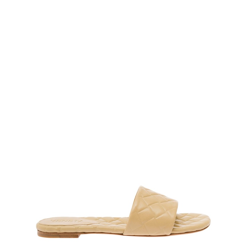 ‘Slide Amy’ Beige Sandals with Intreccio Motif in Leather Woman