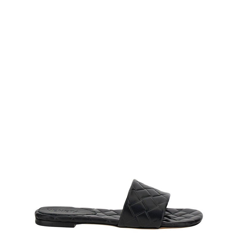 ‘Slide Amy’ Black Sandals with Intreccio Motif in Leather Woman
