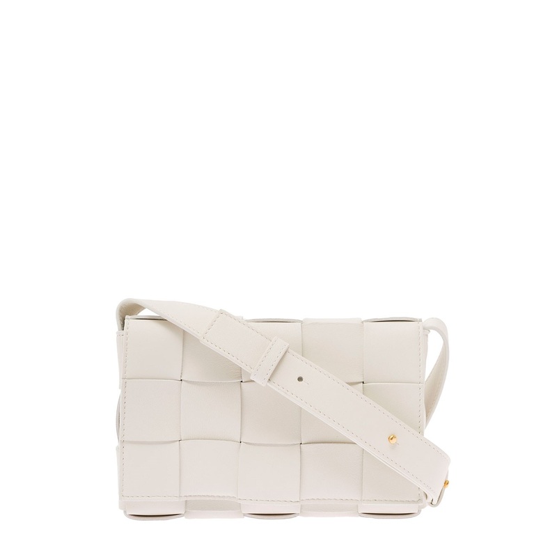 ‘Small Cassette’  White Crossbody Bag in Intreccio Nappa Leather Woman Bottega Veneta
