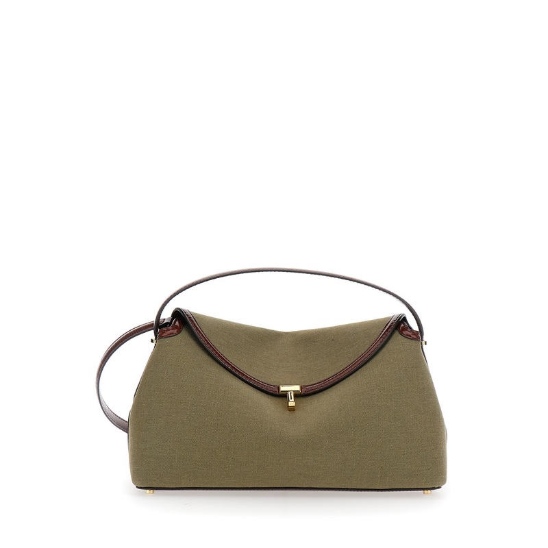 ‘T-Lock’ Green Corssbody Bag with Shoulder Strap and T-Closure in Fabric Woman