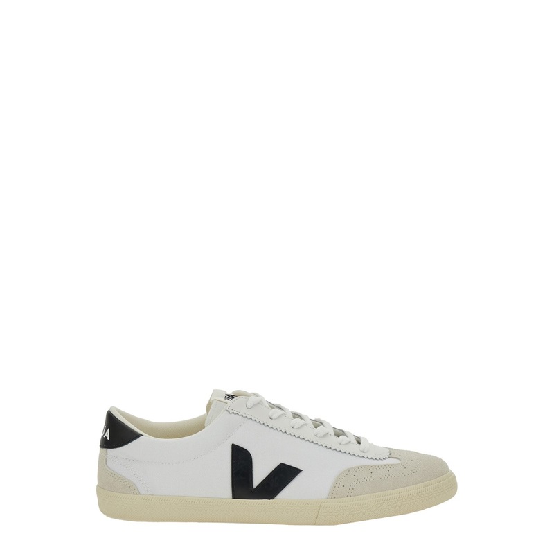 ‘V-10’ White Sneakers with Side Logo Application in Leather Unisex