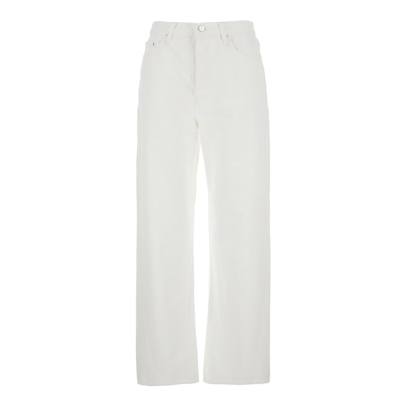 White High Waisted Jeans with Twisted Seam and Logo Patch on the Rear in Denim Woman