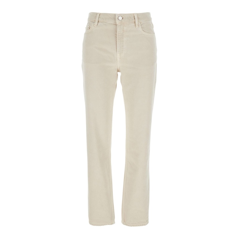 White Jeans with Belt Loops and Logo Patch on the Rear in Denim Woman