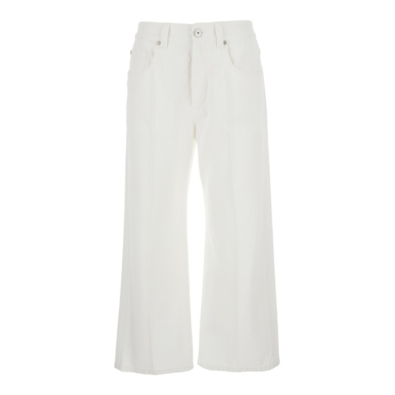 White Jeans with Wide Leg and Monil Detail on the Rear in Denim Woman